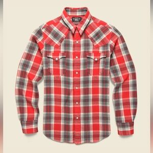 NWT RRL (Double Ralph Lauren) Buffalo Western Workshirt. Red/Grey. Sz Large.
